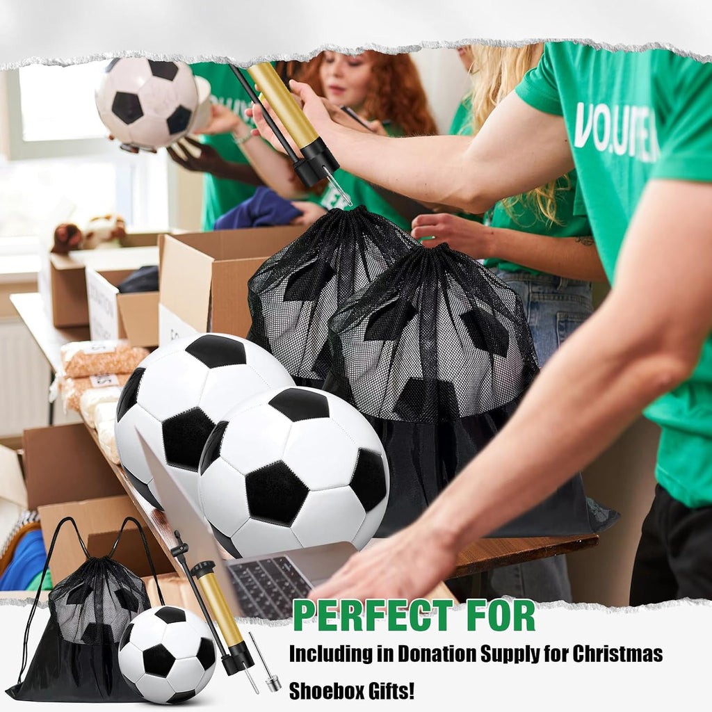 Paquete de 6 pelotas de fútbol de Navidad desinfladas con bomba, artículos a granel, pelotas de fútbol con bolsa deportiva de malla, aguja de bomba para cajas de zapatos, rellenos de regalo
