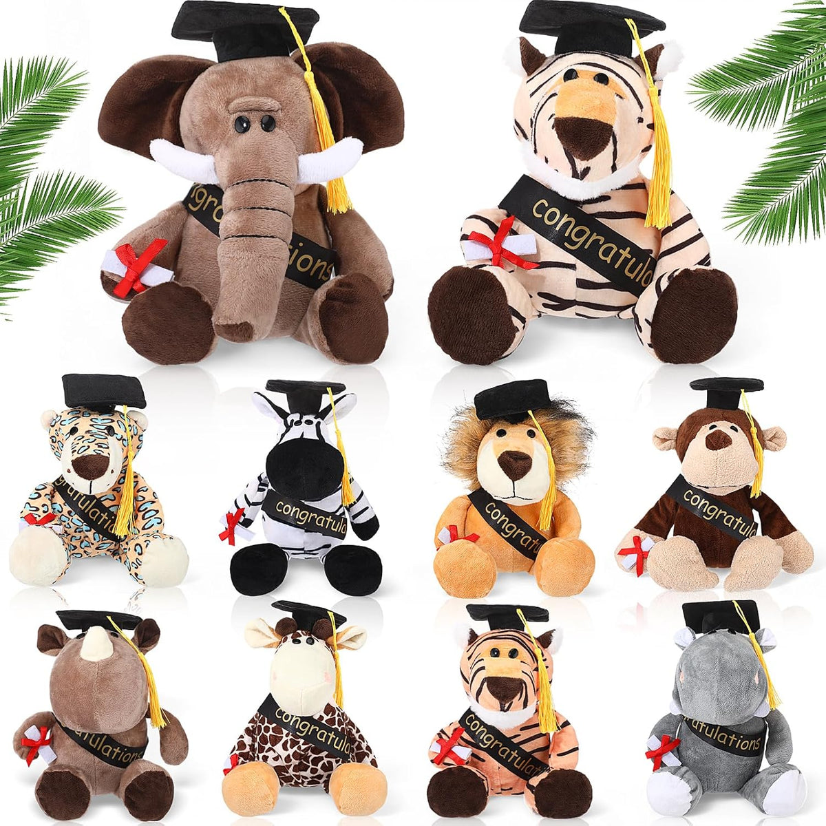 HyDren Juego de 10 animales de peluche de safari de graduación