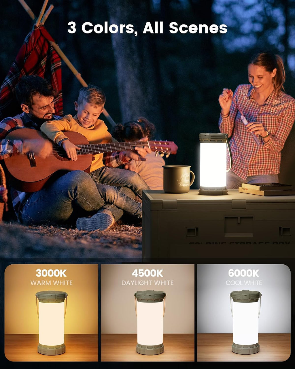 Lámpara Glocusent - Linterna LED recargable para acampar, luz de camping con 5000