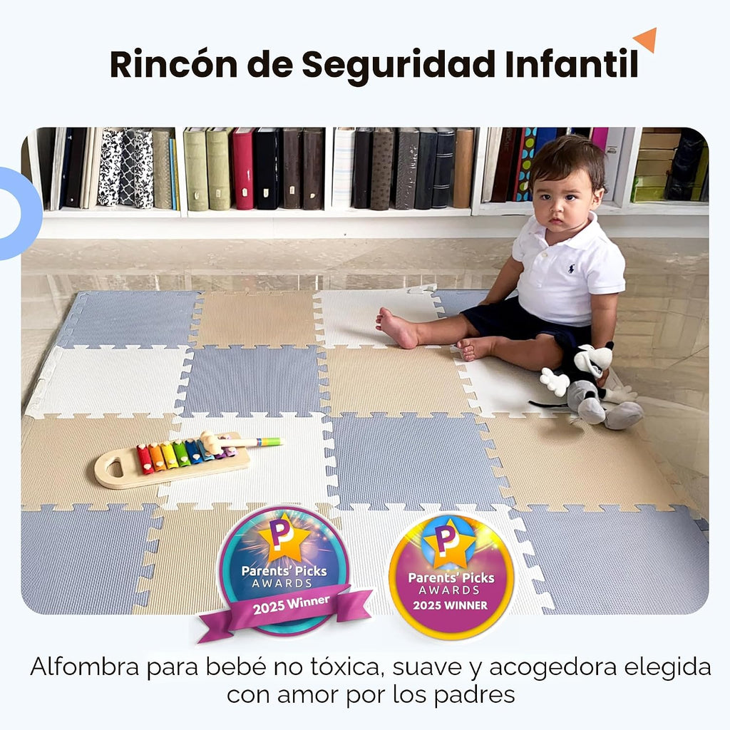 MioTetto Tapete de juego para bebé, azulejos de espuma suave para niños. Azulejos de espuma entrelazados ajustables, se adapta a corralito de 50 x 50 pulgadas, tapete de bebé para gatear y desarrollar, tapete de juego seguro y no tóxico para bebés de 6 a