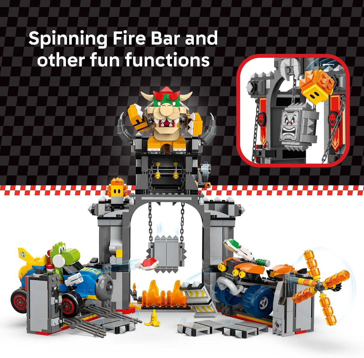 LEGO Super Mario: Mario Kart - Juguete de construcción del castillo de Bowser para niños, juego de simulación para niños y niñas, a partir de 9 años, idea de regalo de Nintendo para jugadores jóvenes, con figuras de juguete de Yoshi y Bowser - 72039