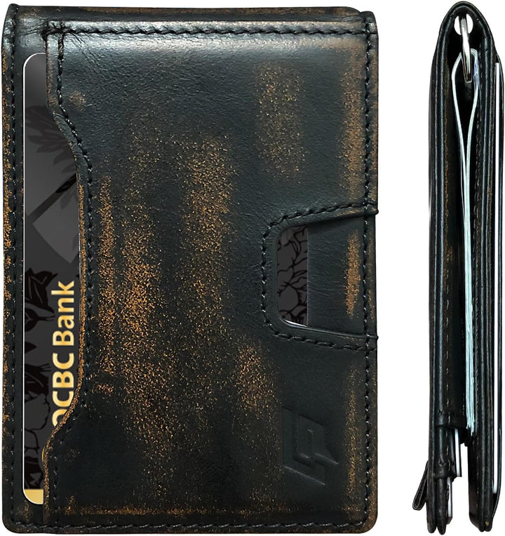 ECOZATU Billetera minimalista delgada para hombre - Billetera con c...