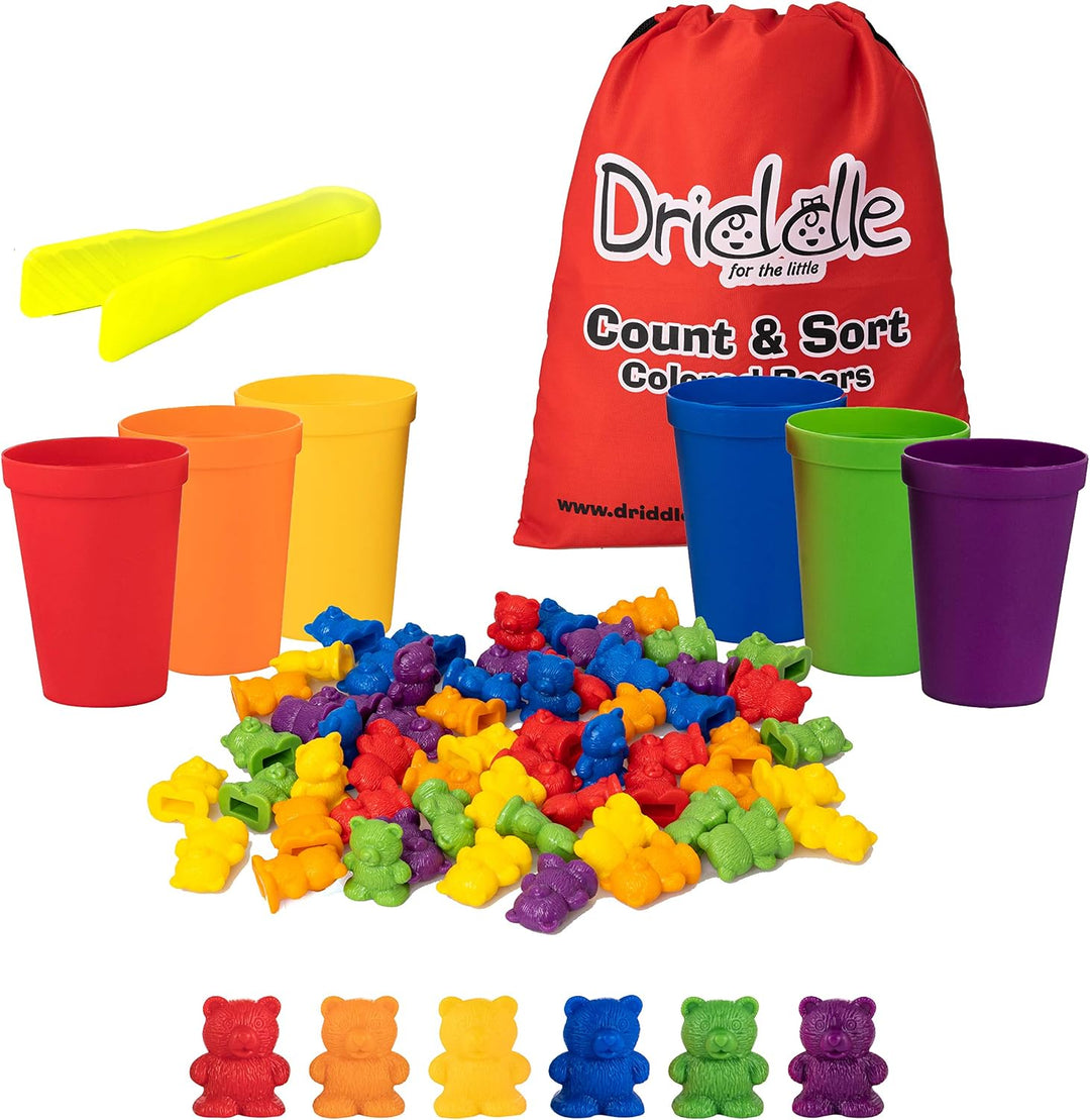 Driddle Osos coloridos para contar con tazas a juego, 80 osos, jugu...