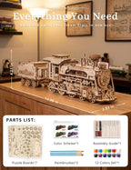 Rompecabezas de tren de vapor de madera 3D pintable para adultos