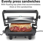 Hamilton Beach Parrilla eléctrica Panini Press con tapa de bloqueo, se abre 180 grados para cualquier grosor de sándwich (25460A) Rejillas antiadherentes de 8 "x 10" Acabado cromado, mediano
