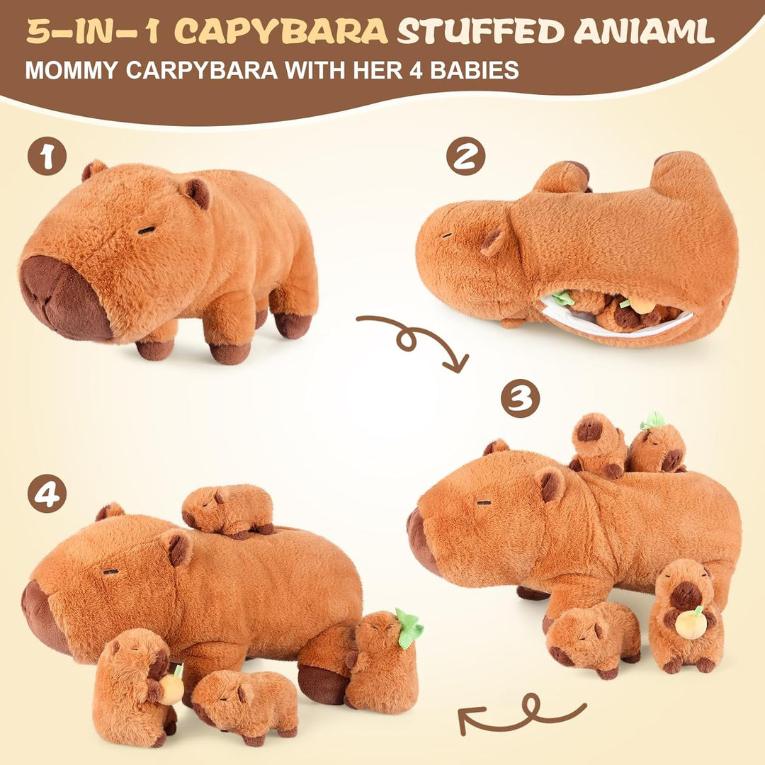 SuzziPals Peluches Capybara 5 en 1 con bebés en el interior, juego...