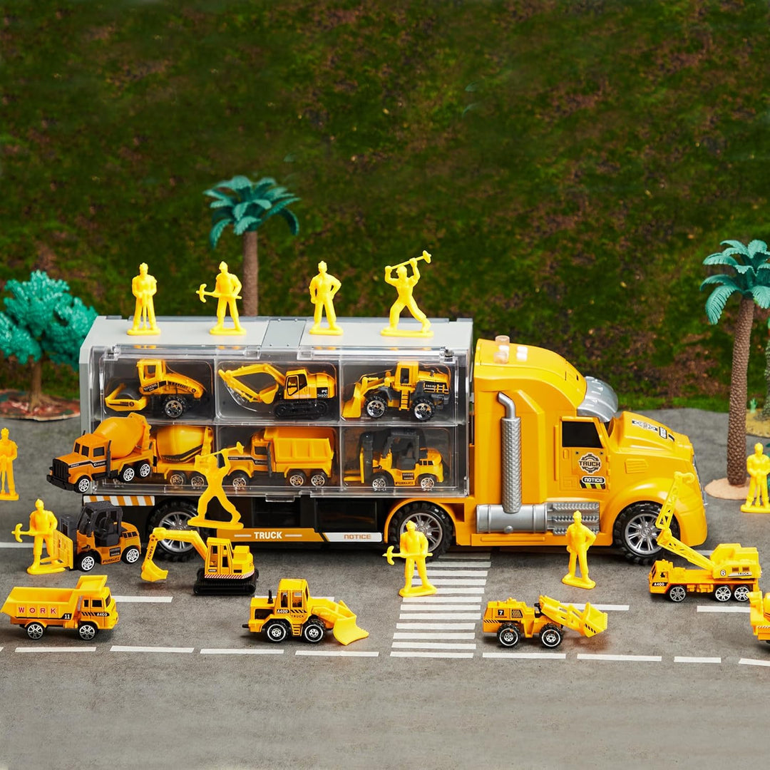 JOYIN Juego de camiones de construcción 25 en 1 para niños, 24 piez...