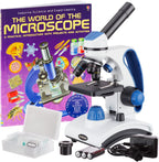 AmScope M162C-2L-PB10-WM "Galardonado en 2018 como el mejor kit de microscopio para estudiantes y niños" - Microscopio todo metal de 40X-1000X con luz dual, con portaobjetos y libro de microscopio