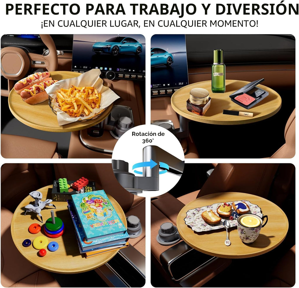 Bandeja de Auto y Escritorio de Auto para Laptop, Soporte Giratório de 360° de Madera, Bandeja para Volante, Accesorios de Auto para Mujeres y Hombres, Compatible con Tesla Model Y/3/S, Ford F150