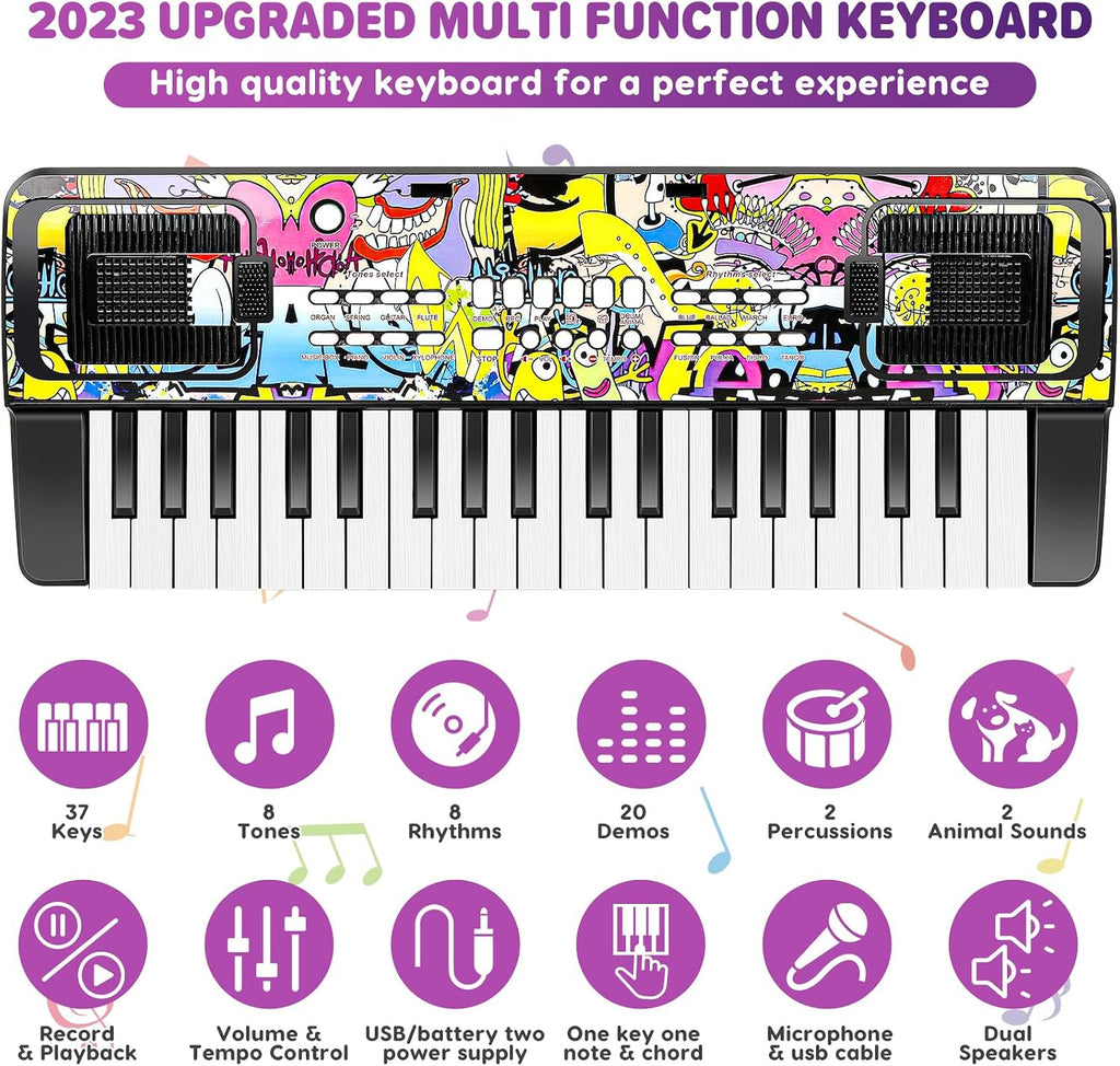 Teclado de piano para niños, piano para niños, teclados musicales de 37 teclas, pianos electrónicos con soporte para libro de música, juguetes musicales para niños pequeños, principiantes