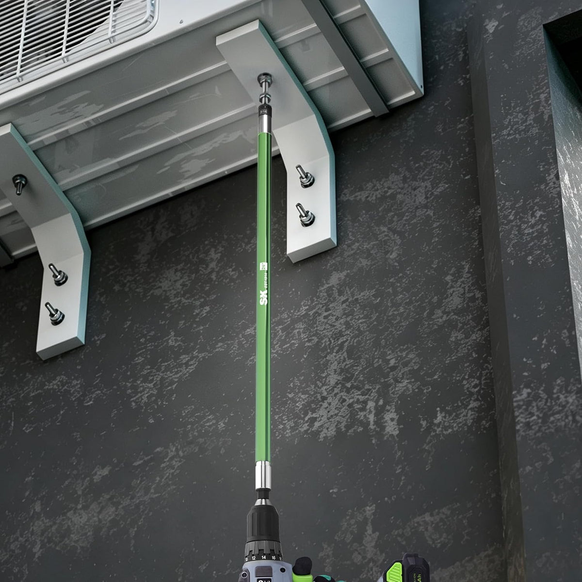 SK Destornillador de tuerca de impacto de 9/16 pulgadas, eje hueco de aluminio de 24 pulgadas de largo para pernos largos, diseño de resorte desplegable de giro libre, vástago hexagonal de 1/4