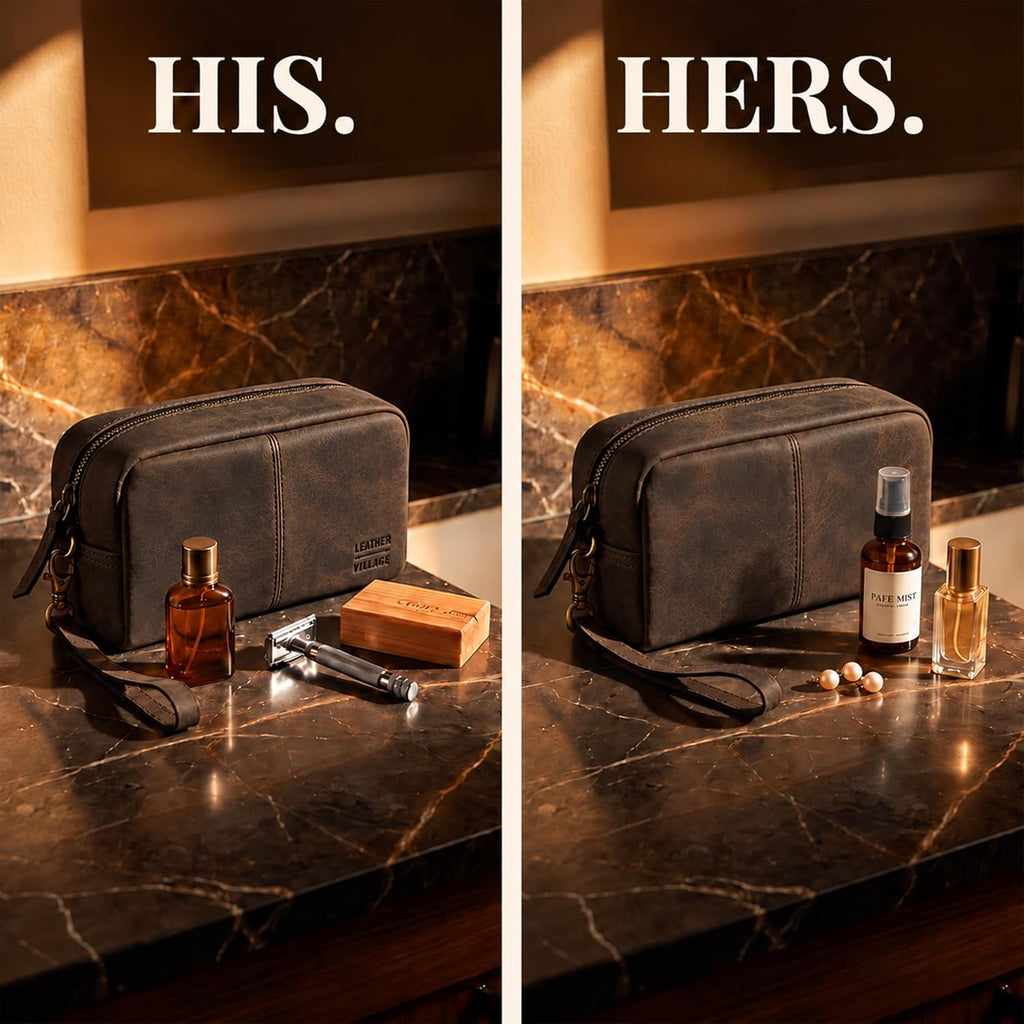 LEATHER VILLAGE DOP-9-MINI, Marrón, Kit Dopp de cuero vintage