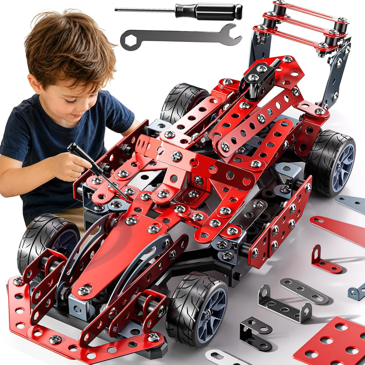 Kits de autos de carreras de modelo de metal – Proyectos STEM para niños de 8 a 12 años, juguetes educativos de construcción de ensamblaje, juguetes de coche para niños y niñas de 8, 9, 10