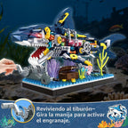 Juego de bloques de construcción de tiburón, juguetes mecánicos giratorios de tiburón, regalos de cumpleaños para niños y niñas a partir de 6 años, diseño de peces de tiburón, decoración de oficina en casa