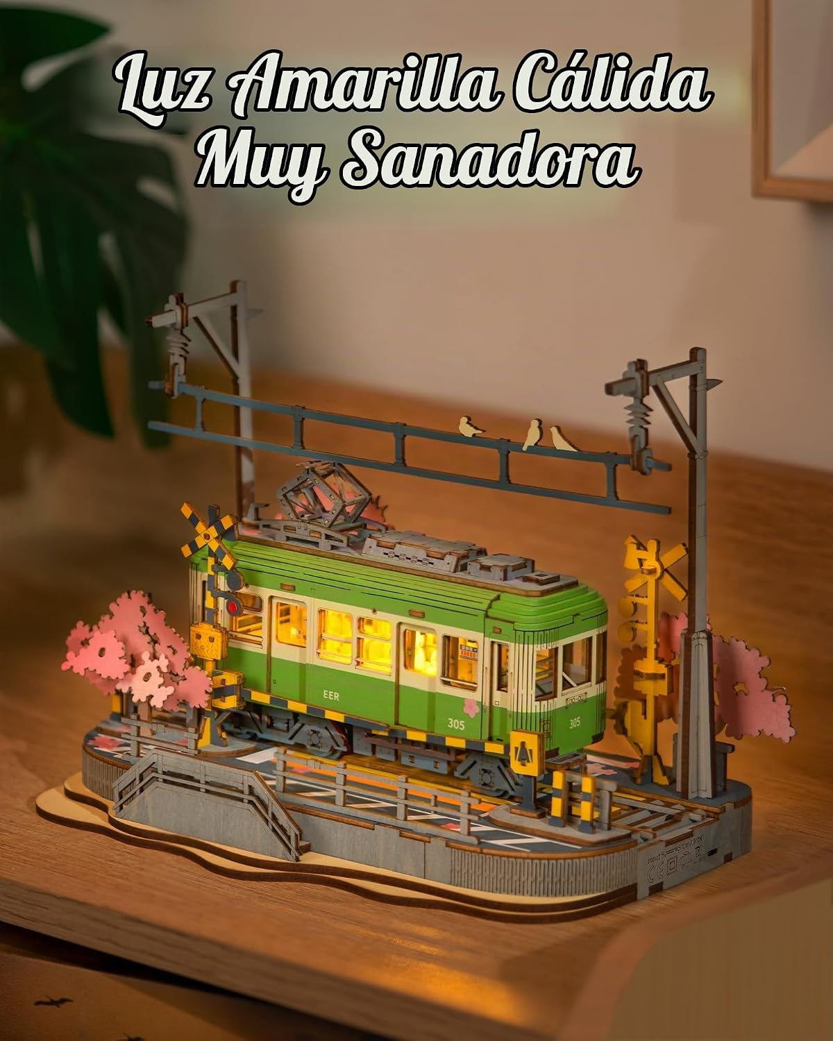 Rolife Sakura Journey Tram - Rompecabezas de madera 3D para adultos, kits de construcción de modelos de bricolaje con luces LED, regalo creativo para niños, regalo de pasatiempos y rompecabezas para