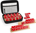 Juego de dominó jumbo para adultos con 4 bastidores de madera/bandejas, juego de viaje de 6 dominó dobles con funda portátil, juego de dominó doble de seis con 4 soportes para azulejos, juego de dominó de 28 azulejos para juegos de mesa familiares