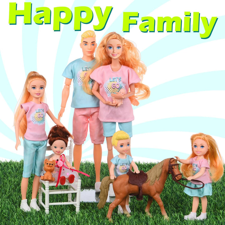 TREKFOX Set de Muñecas Familiares de 7 Personas Incluye Mamá Embara...