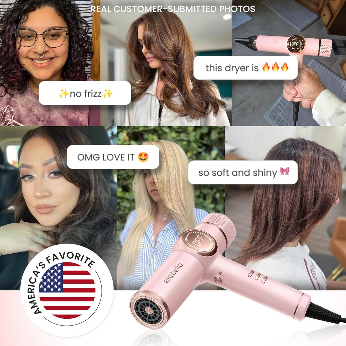 ELLA BELLA® - Secador de pelo iónico profesional con difusor \u2022...