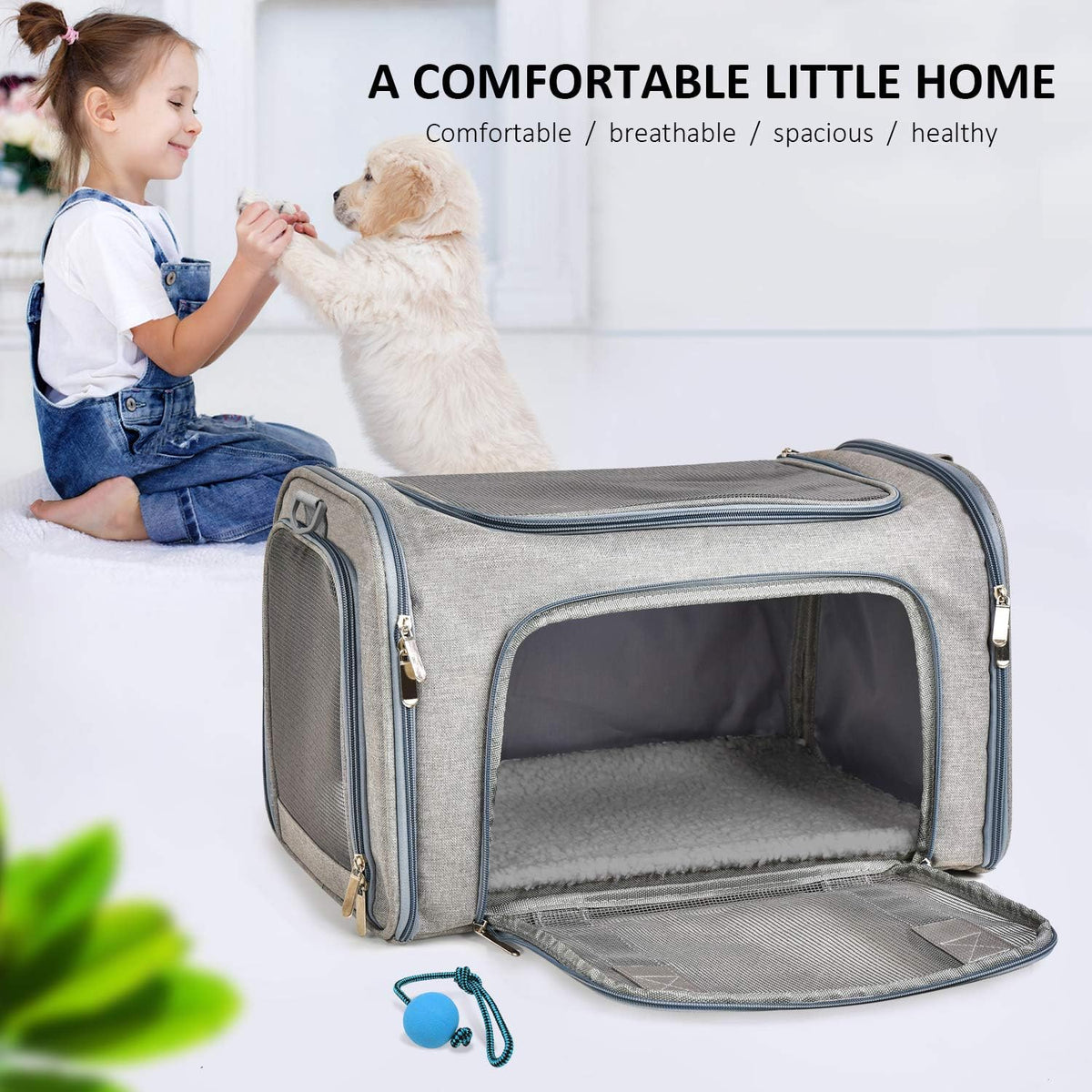 Henkelion Transportador grande para gatos, perros y cachorros de hasta 25 libras, transportador de perros grandes de lado suave, transportador de viaje para cachorros, grande, gris