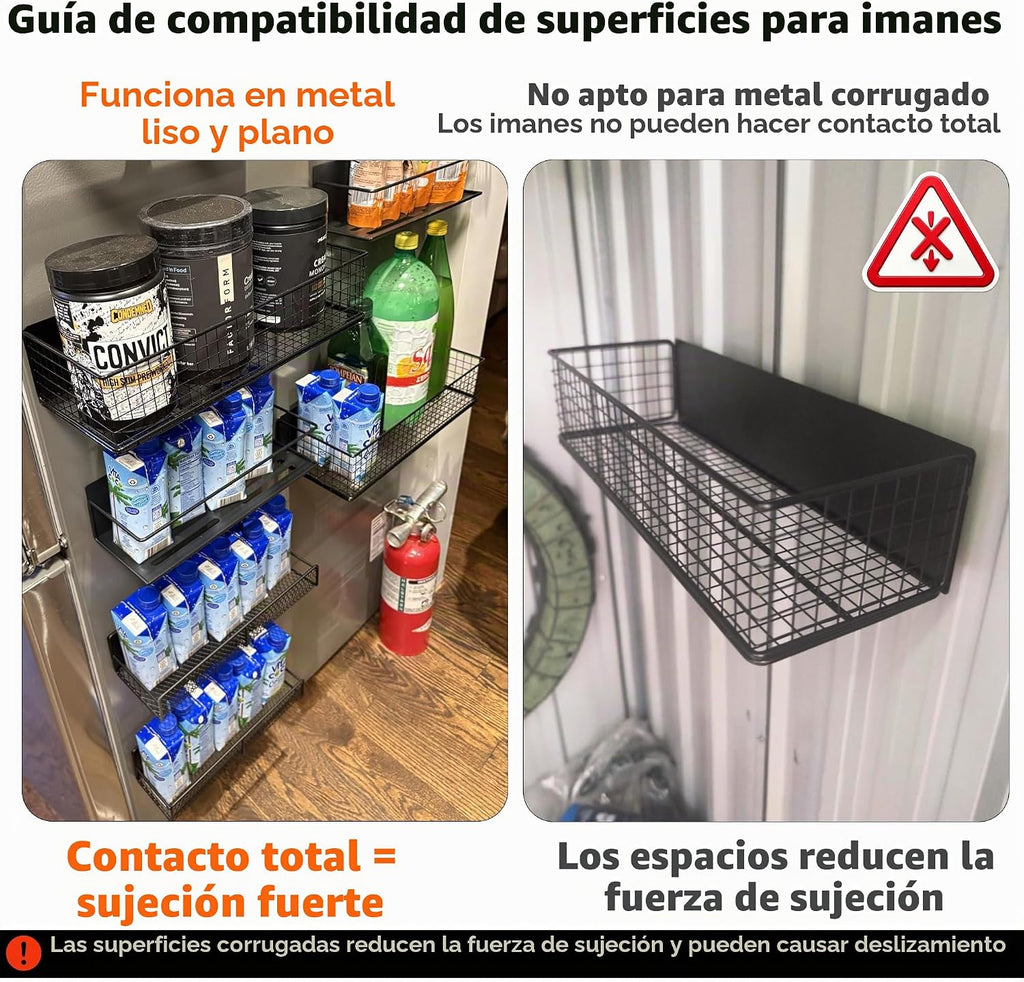 Cestas magnéticas organizadores de refrigerador, cesta de malla de alambre de metal de gran capacidad, estante para especias para almacenamiento de refrigerador, estante magnético para