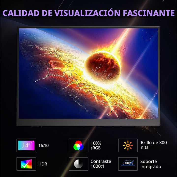 WUAWE Monitor portátil de 14 pulgadas con función atril para laptop...