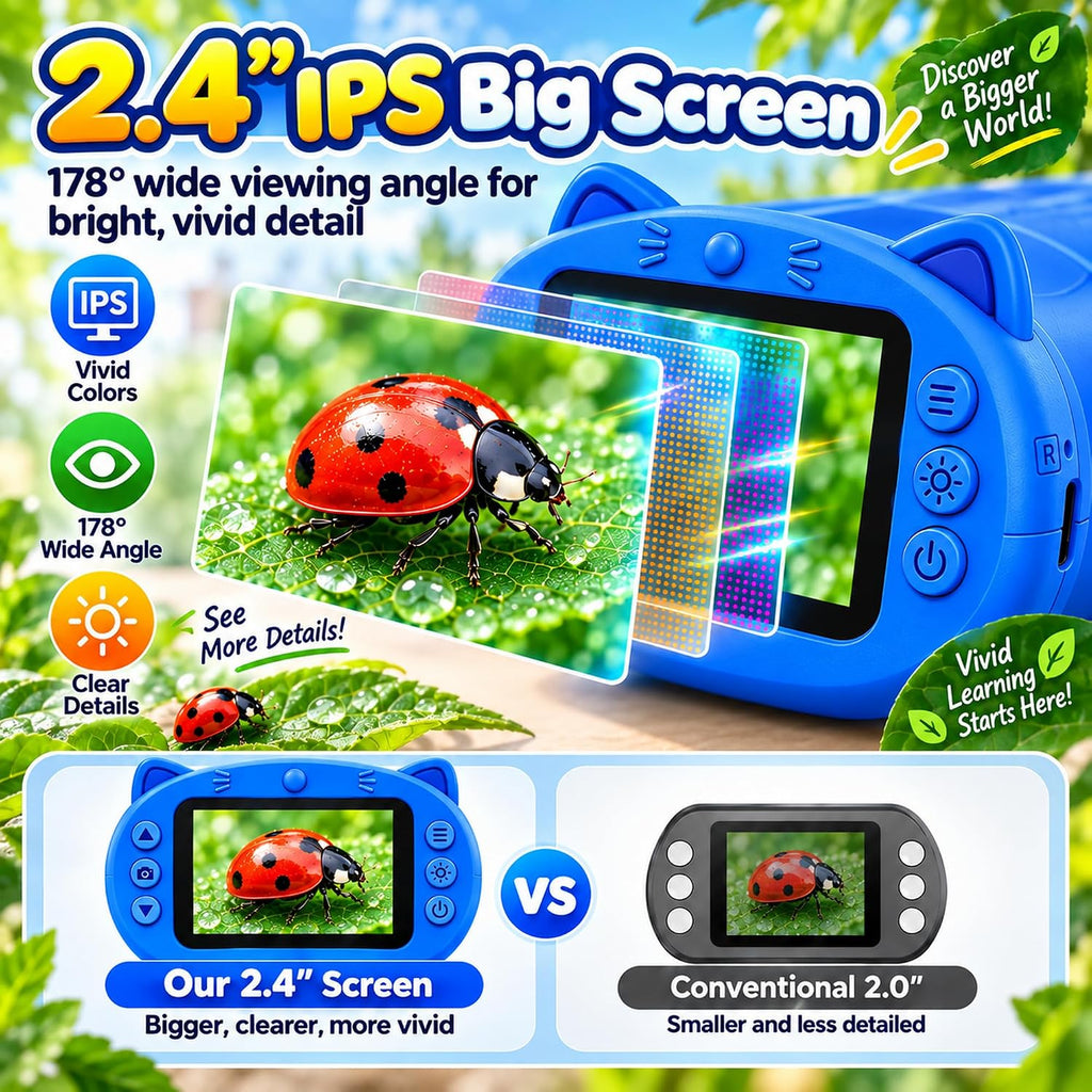 Microscopio para niños, zoom 4K 1000X, pantalla de 2.4", juguete