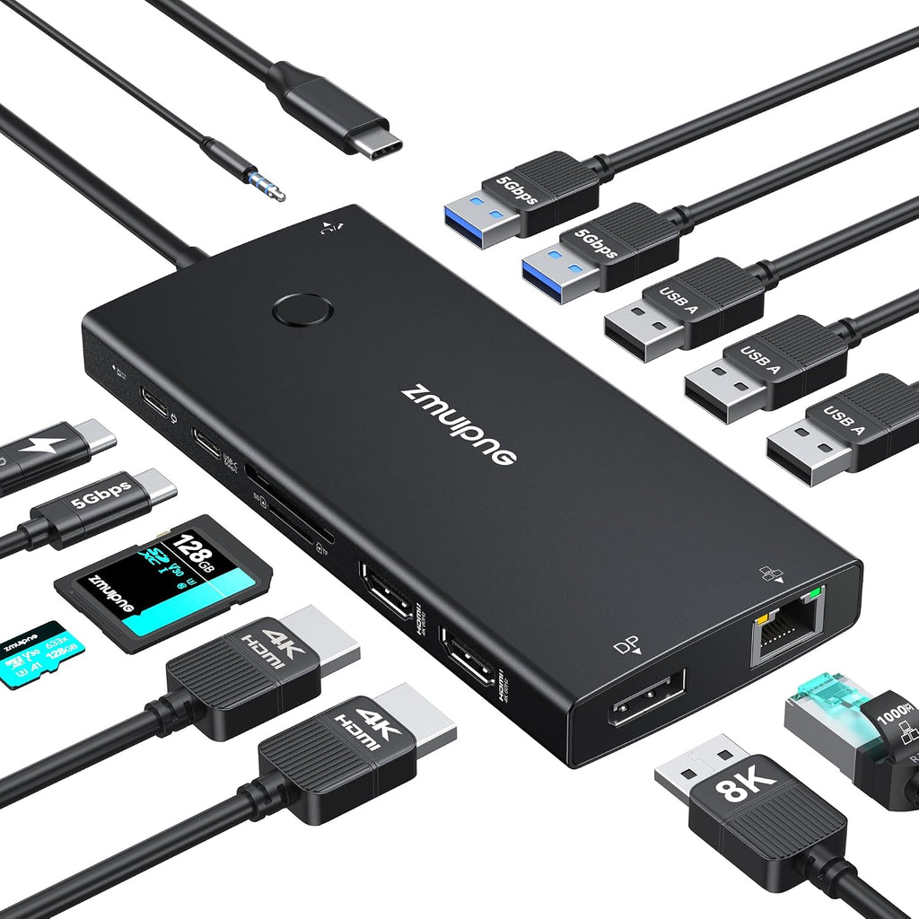 Estación de acoplamiento para portátil USB C Monitor dual con 2 HDMI 4K DP