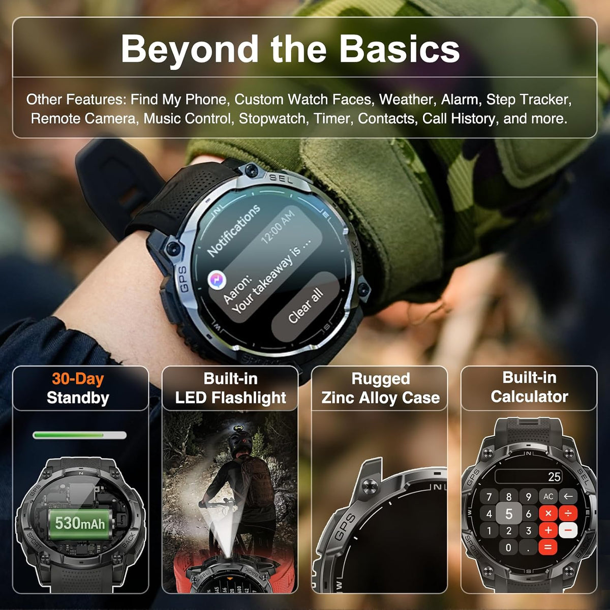 Relojes inteligentes militares para hombres, GPS y brújula integrados