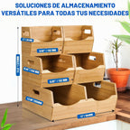 Contenedores de almacenamiento apilables de bambú de 3 niveles, cestas de