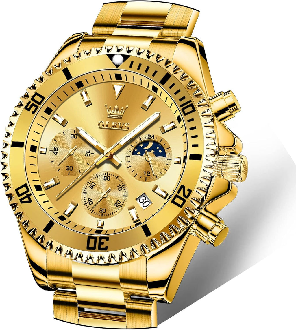 OLEVS Relojes para hombre, de cara grande, de acero inoxidable, resistente al agua, con fecha, analógicos, de cuarzo, modernos, de negocios, relojes de pulsera para hombre
