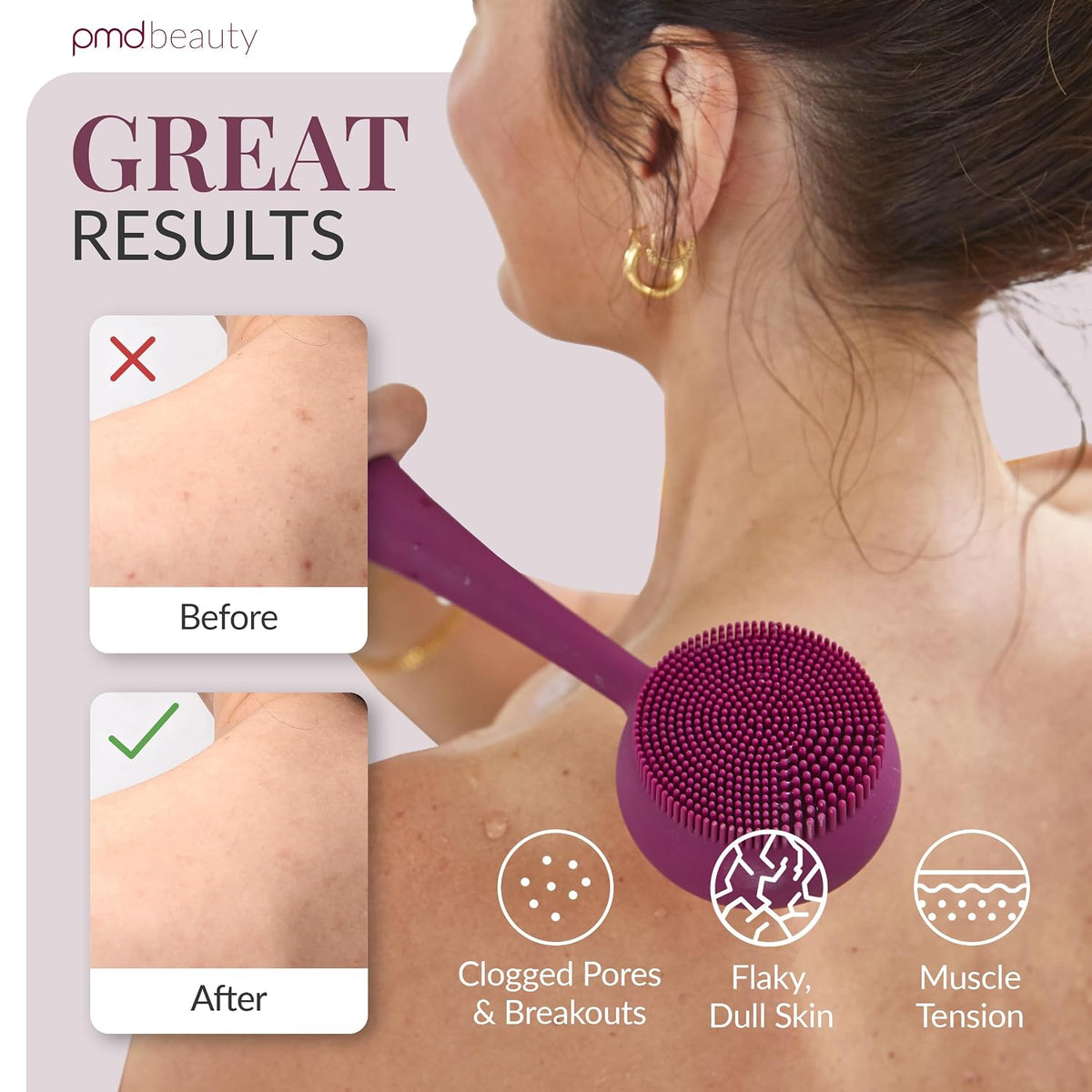 PMD Beauty Clean Body - Dispositivo Eléctrico Inteligente de Limpieza con Cepillo de Silicona y Tres Accesorios Intercambiables para Limpiar, Exfoliar y Masajear el Cuerpo