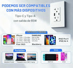 GaN - Toma de pared USB de 65 W, 6 amperios, 2 puertos, receptáculo resistente a manipulaciones de 20 amperios con 1 puerto USB tipo C y 1 puerto tipo A, cargador USB para laptop USB-C