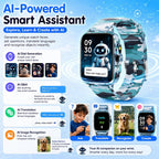 Reloj inteligente para niños de 5 a 12 años, juegos de funciones Ai con pantalla táctil HD, con cámara de video, reproductor de música, podómetro, ritmo cardíaco, rastreador de sueño, regalos de Navidad y cumpleaños para niños (camuflaje, 1.85 pulgadas)