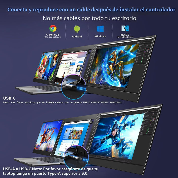 QQH Extensor de pantalla para laptop, monitor portátil triple de 15...