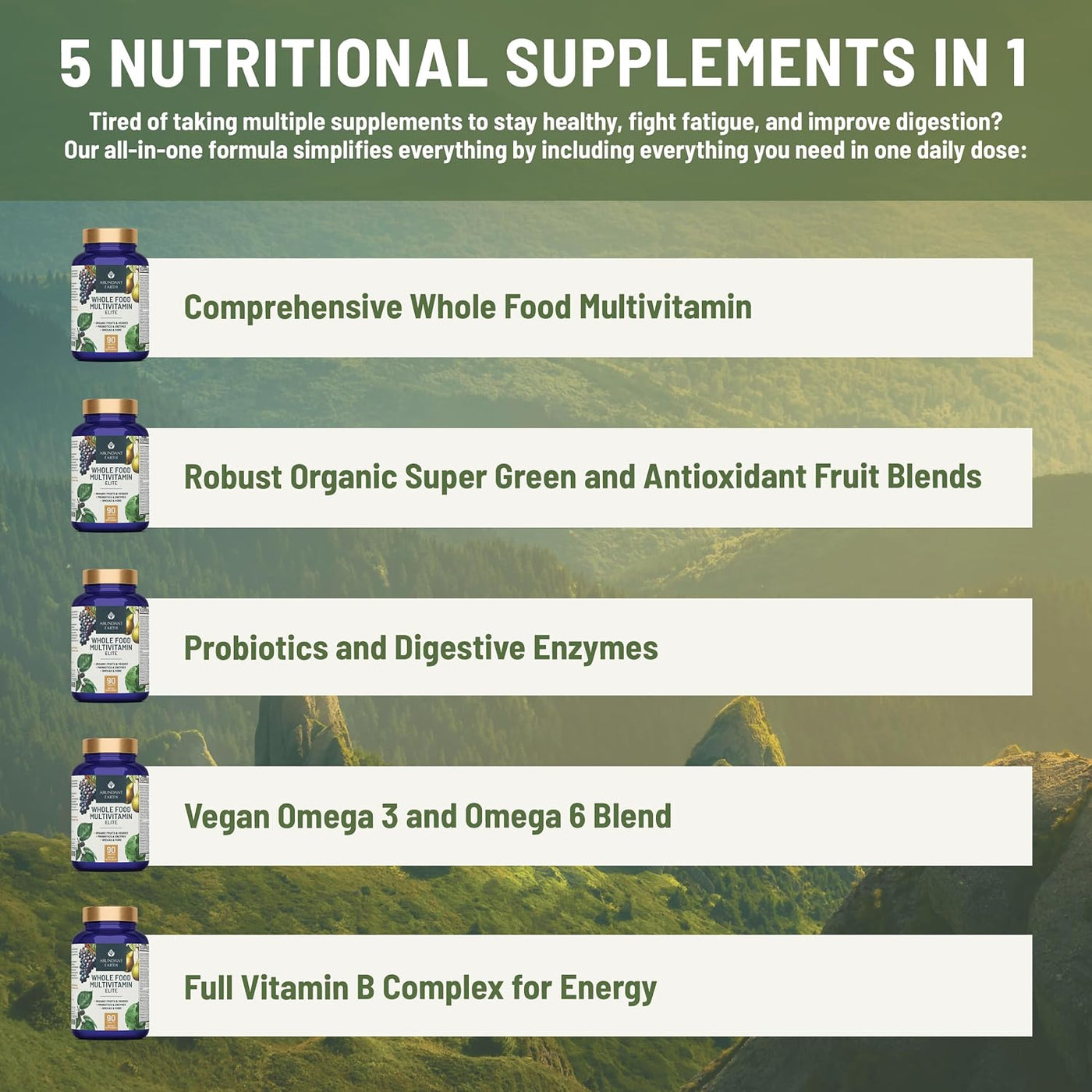 Abundant Earth Multivitamínico de alimentos integrales para mujeres...