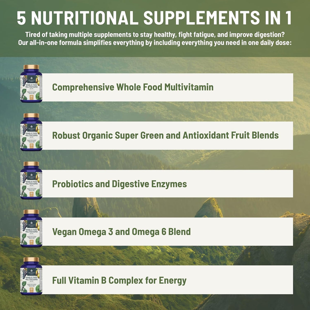 Abundant Earth Multivitamínico de alimentos integrales para mujeres, 90 unidades