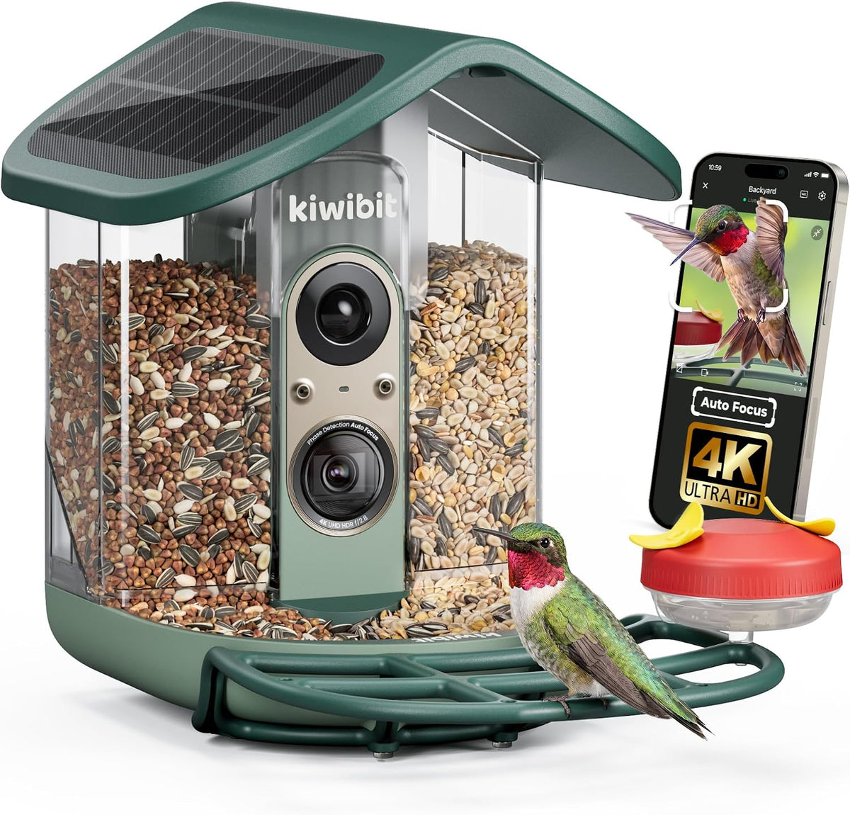 Alimentador solar para pájaros con cámara, enfoque automático 4K