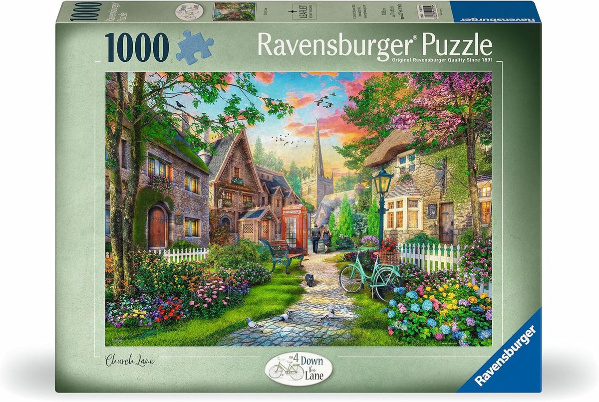 Ravensburger - Church Lane - Rompecabezas de 1000 piezas - Encantadora iglesia de pueblo inglés - Imágenes brillantes y pacíficas - Enmarcable - Calidad premium - Rompecabezas para adultos