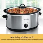 Crock-Pot Olla de cocción lenta manual de 7 cuartos de galón, tamaño familiar que sirve a más de 8 personas y se adapta a asados de 6 libras, gres extraíble con ajuste de calentamiento, apto para lavavajillas para una fácil limpieza, acero inoxidable