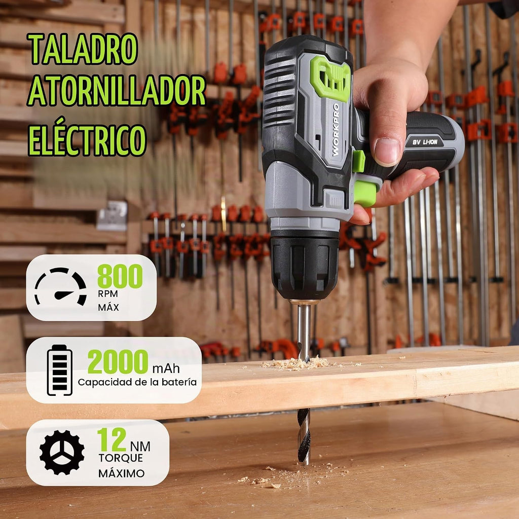 WORKPRO Power Drill Bit Set con Tool Box, 8V Cordless Drill Driver