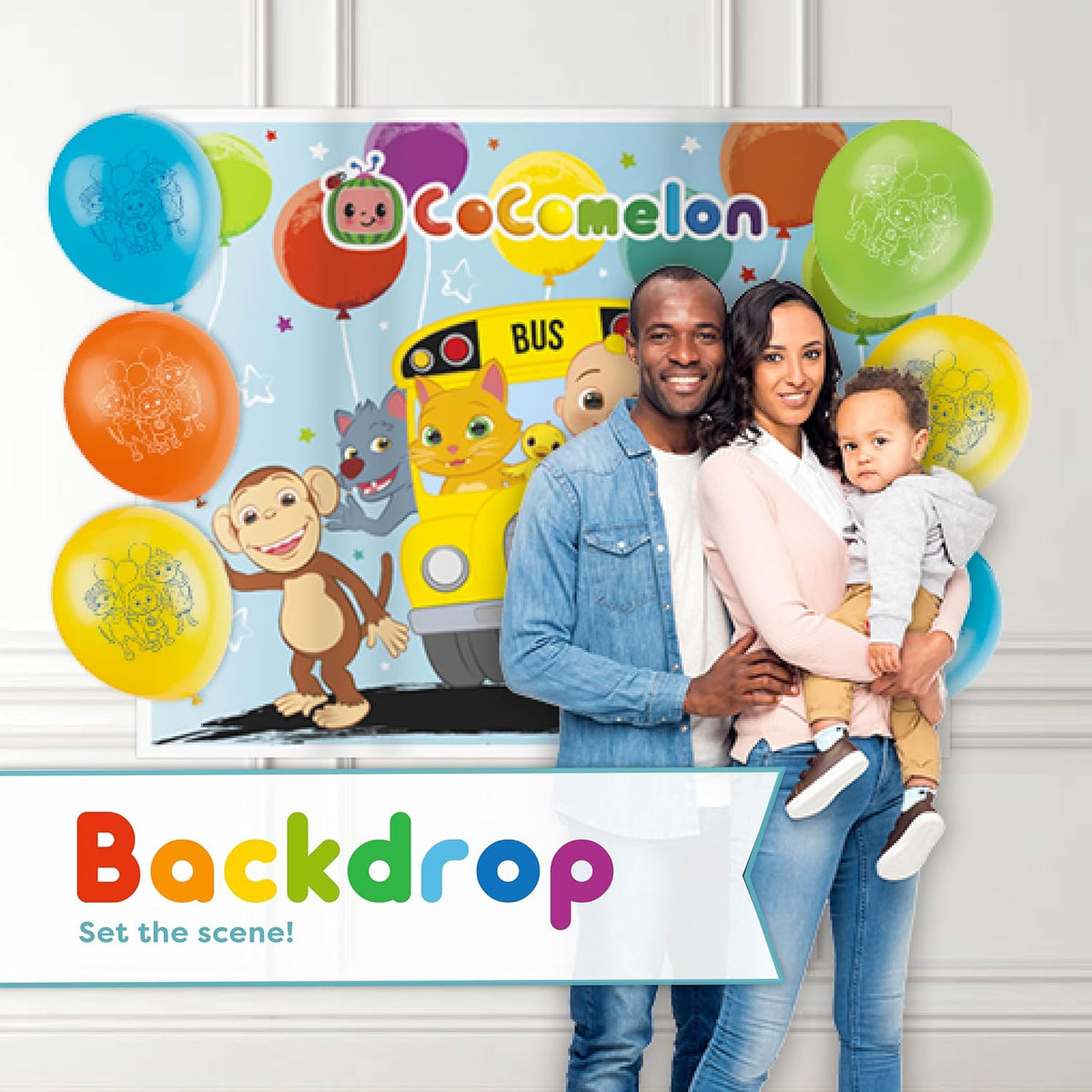 Cocomelon - Decoraciones de cumpleaños, telón de fondo, globos, pancarta