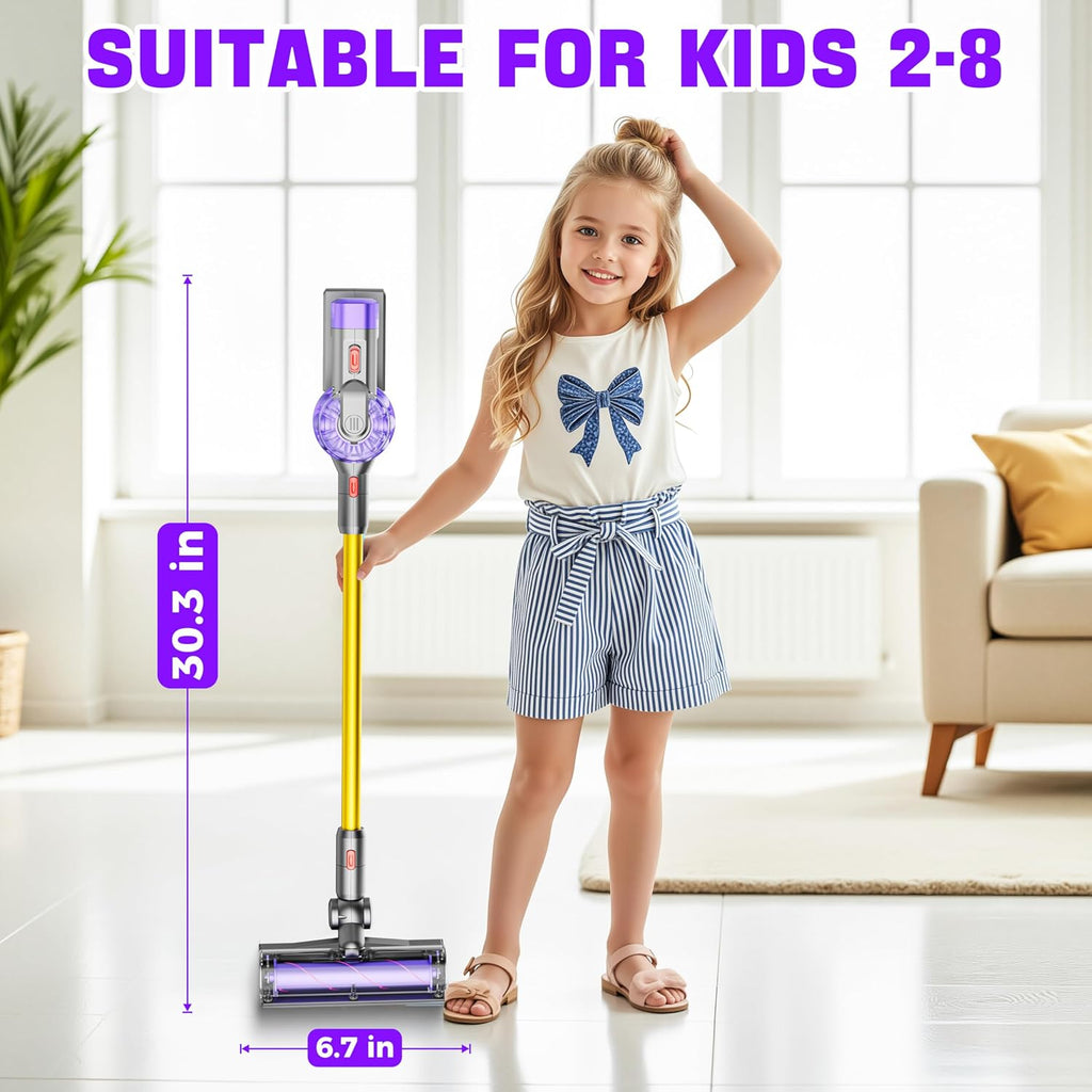 Aspirador de juguete 4 en 1 para juegos de simulación de niños pequeños (púrpura/amarillo)