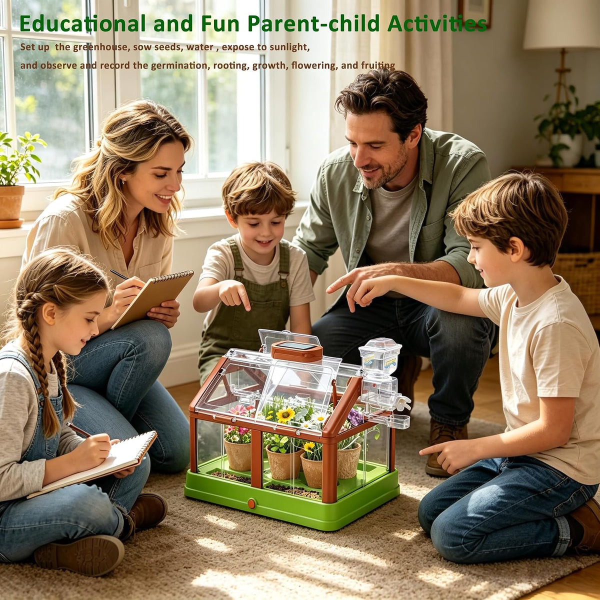 Kit de cultivo de plantas para niños, juego de terrario de invernadero, educativo, ciencia, bricolaje, jardín, invernadero, con panel solar, kit de jardinería interior