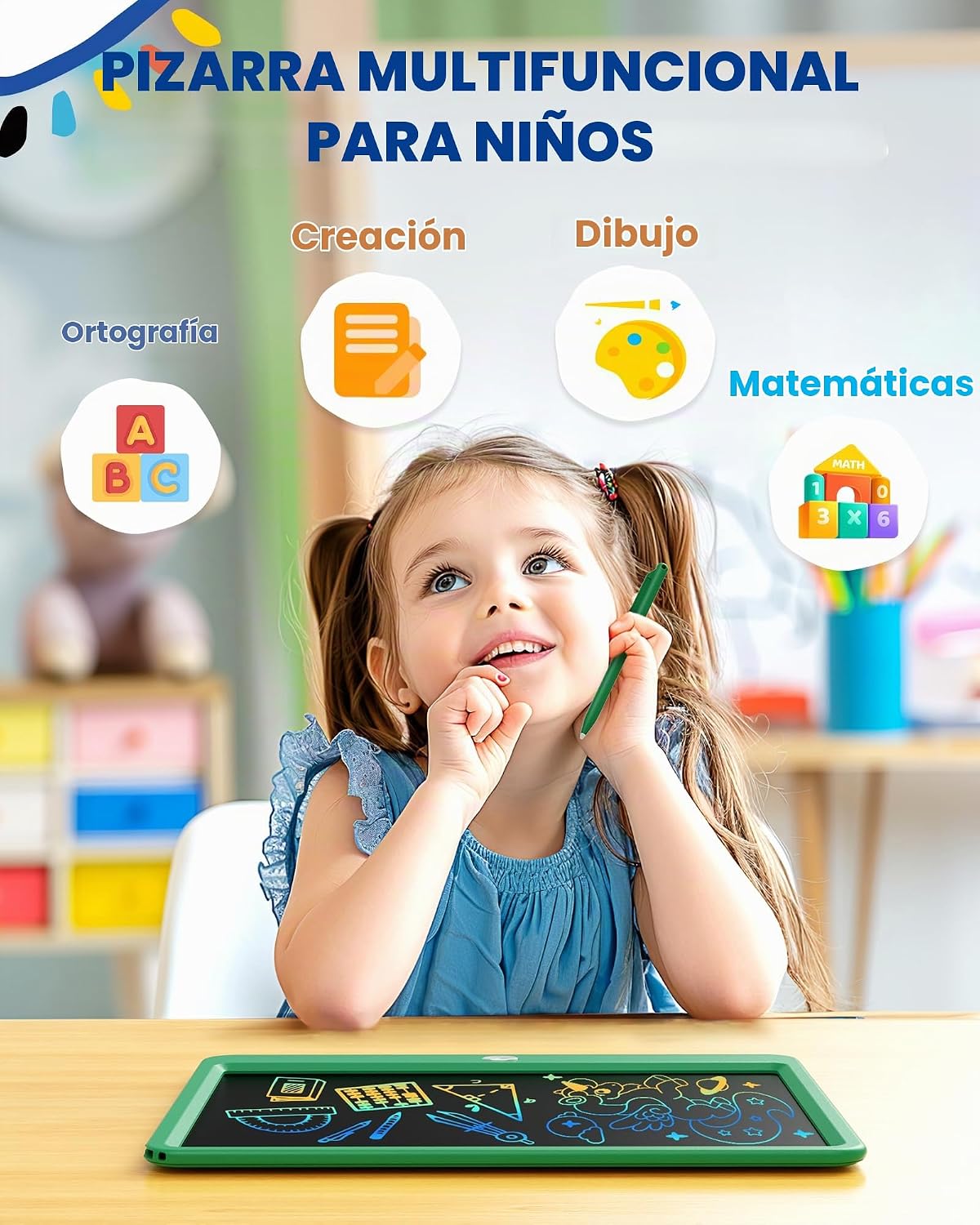 Tableta de escritura LCD de 12 pulgadas para niños de 3 años - Almohadilla de dibujo electrónica y tablero de garabatos como regalos educativos de cumpleaños para niñas y niños (verde)