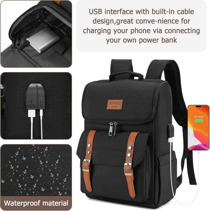 YALUNDISI Mochila vintage de viaje para laptop con puerto de carga...