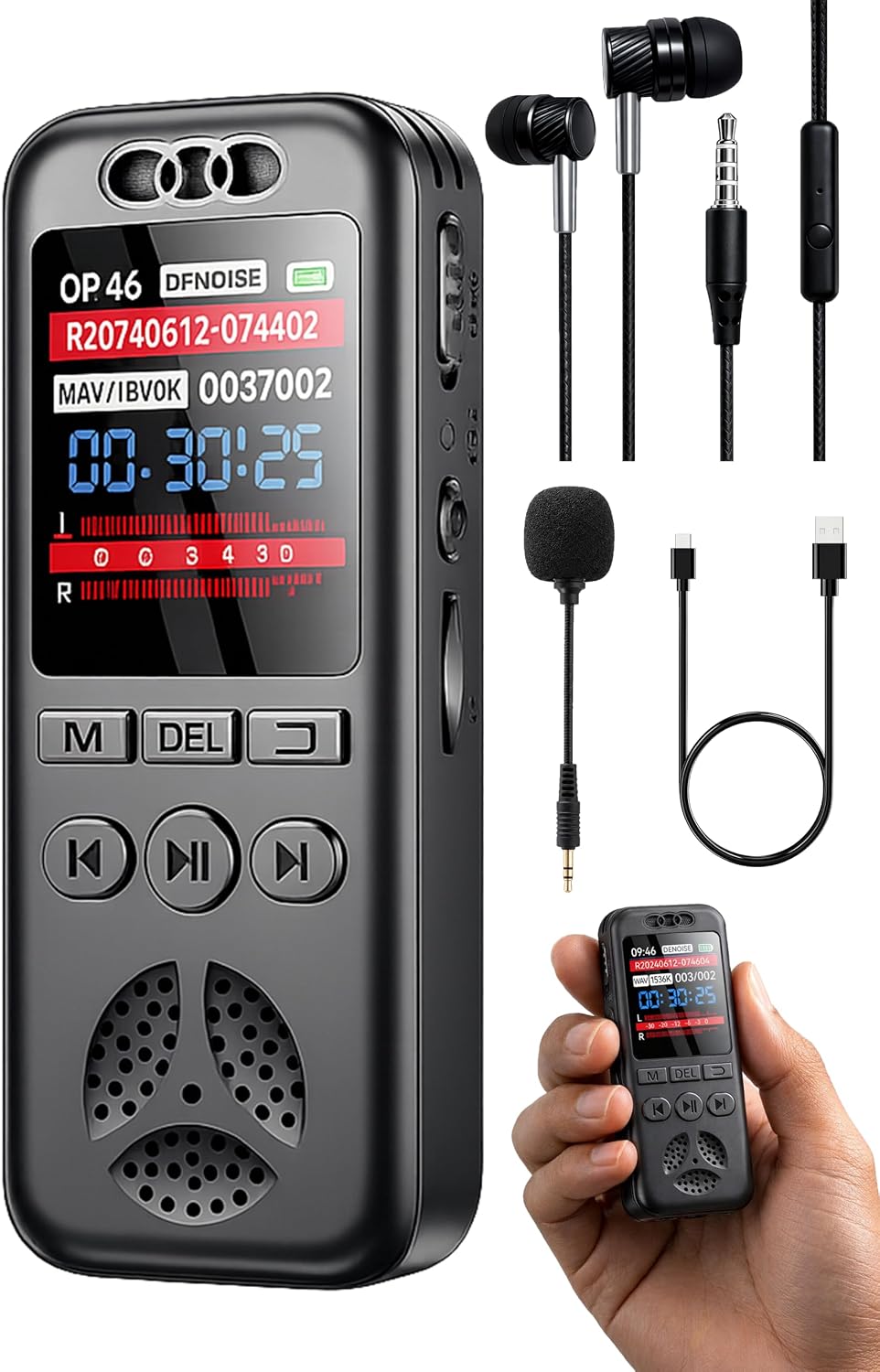 Grabadora de voz digital de 32 GB con reproducción, grabación