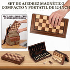 Juego de ajedrez y damas de viaje magnético 2 en 1 de madera