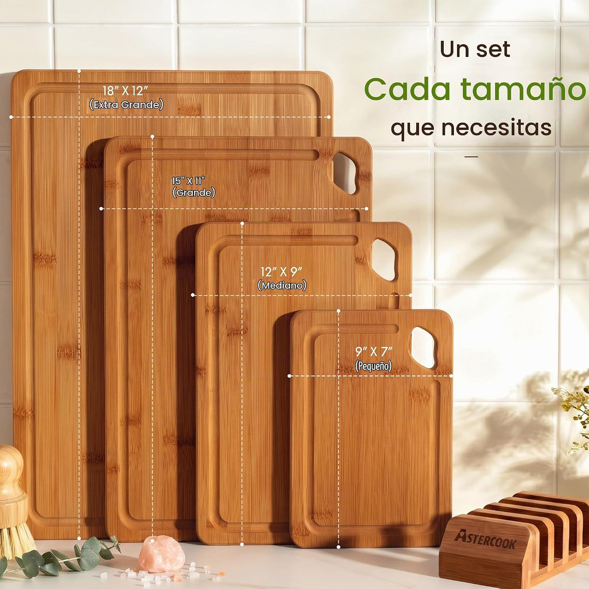 Astercook Tablas de cortar de bambú carbonizado profundo para cocina