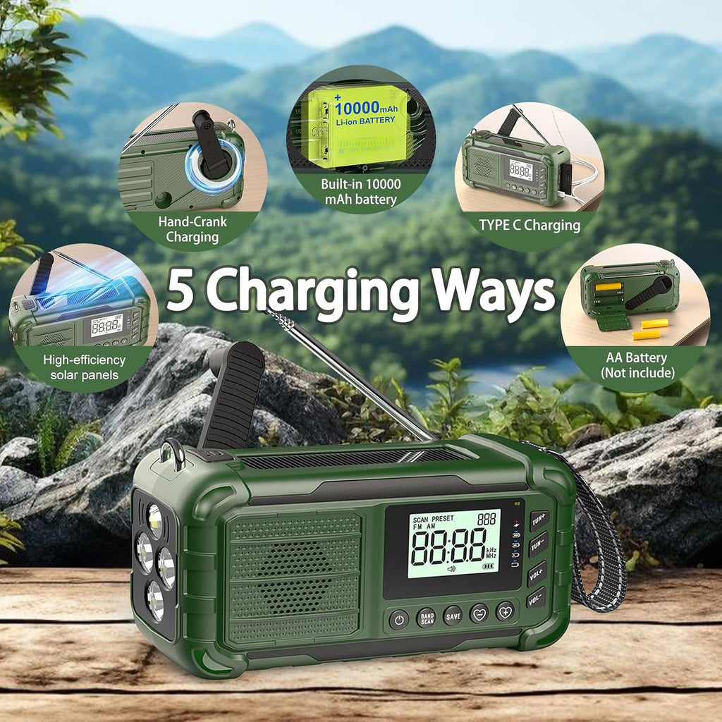 Radio meteorológico de emergencia NOAA, 10000mAh, radio solar con manivela y AM/FM