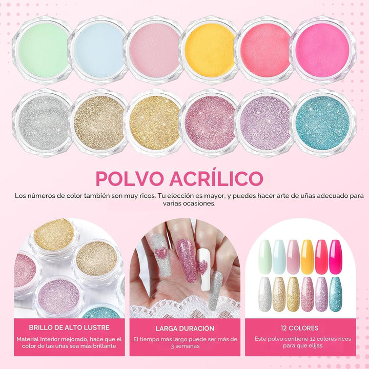 Kit de uñas acrílicas para principiantes con todo incluido, juego d...